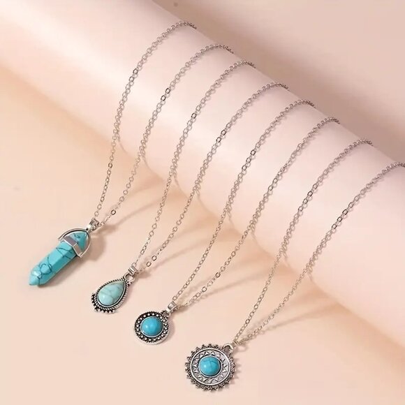 (5/$25‎ SALE ✅)BOHO Jewels Chic & Trendy 4pc Layering Turquoise Necklace Set - Picture 4 of 4